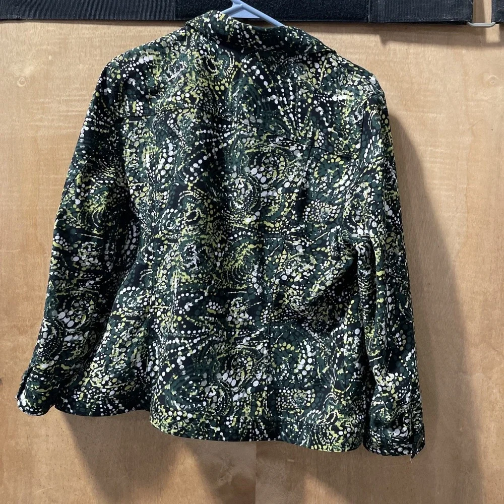 Christoper & Banks Button Front Jacket Green Snd Black Abstract‎ Print XL Petite